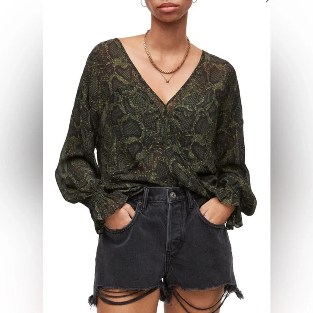 ! ALL SAINTS PENNY TAMORA HIGH LOW LONGSLEEVE SHEER TOP US6